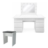 Masa de toaleta/machiaj, Vanessa + taburet, alb, cu oglinda si LED-uri, 130x43x143 cm (146241)