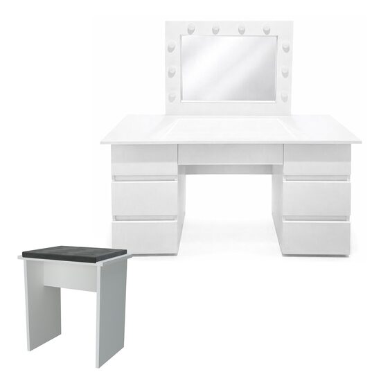 Masa de toaleta/machiaj, Vanessa + taburet, alb, cu oglinda si LED-uri, 130x43x143 cm (146241)