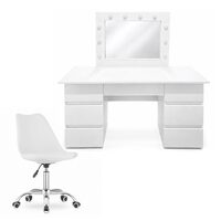 Masa de toaleta/machiaj, Vanessa + scaun Alba, alb, cu oglinda si LED-uri, 130x43x143 cm (146234)