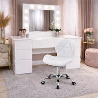 Masa de toaleta/machiaj, Antonia + scaun Avola, alb, cu oglinda si LED-uri, 155x42x135 cm (146265)