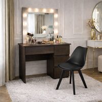 Masa de toaleta/machiaj, Irina, wenge + scaun Mark, negru, cu oglinda si LED-uri, 94x43x141 cm (146654)