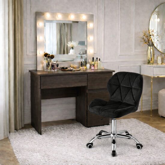 Masa de toaleta/machiaj, Irina, wenge + scaun Avola, negru, cu oglinda si LED-uri, 94x43x141 cm (146685)