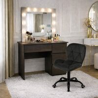 Masa de toaleta/machiaj, Irina, wenge + scaun Noto, negru, cu oglinda si LED-uri, 94x43x141 cm (146692)