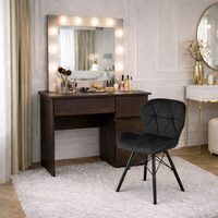 Masa de toaleta/machiaj, Irina, wenge + scaun Lago negru, cu oglinda si LED-uri, 94x43x141 cm (146708)