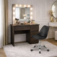 Masa de toaleta/machiaj, Irina, wenge + scaun Alba, negru, cu oglinda si LED-uri, 94x43x141 cm (146661)