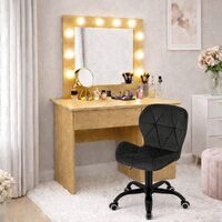 Masa de toaleta/machiaj, Irina, stejar + scaun Noto, negru, cu oglinda si LED-uri, 94x43x141 cm (146647)
