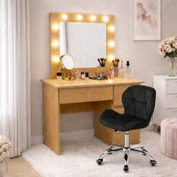 Masa de toaleta/machiaj, Irina, stejar + scaun Avola, negru, cu oglinda si LED-uri, 94x43x141 cm (146616)