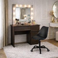 Masa de toaleta/machiaj, Irina, wenge + scaun Andria, negru, cu oglinda si LED-uri, 94x43x141 cm (146678)