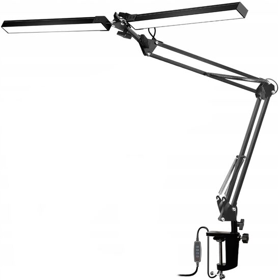 Asztali lámpa, 2 LED fényforrás, asztali tartóval, rugalmas kar, 3 szín, fekete, 87 cm, Izoxis