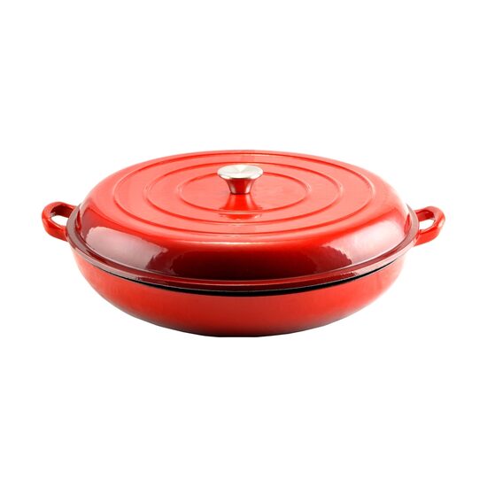 Fazék fedővel, zománcozott öntöttvas, piros, 5 L, Perfect Home