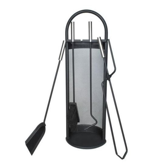 Kandalló tartozék készlet, tartó 4 db-os, acél, fekete, 22x66 cm