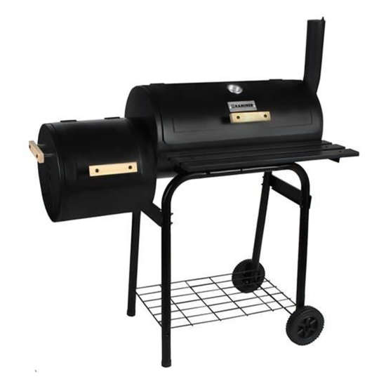 Kerti grill, téglalap alakú grill, kerekekkel, fedéllel, füstölővel és kéményes, 54x32 cm