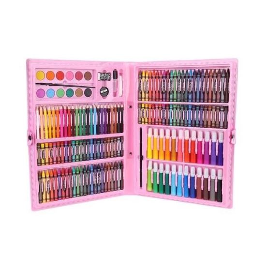 Festő és rajzkészlet gyerekeknek, rózsaszín műanyag készlet, 168 db