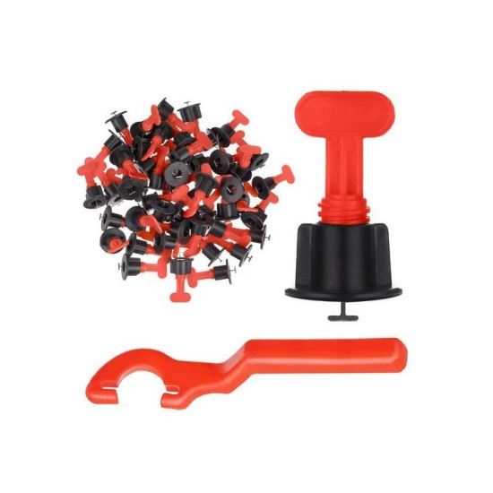 Egyengetőrudak készlete és kerámialapok illesztése, újrafelhasználható, 50 db, kulccsal