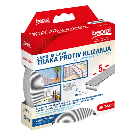 Fehér, csúszásmentes szalag 5 x 25 mm, Beorol