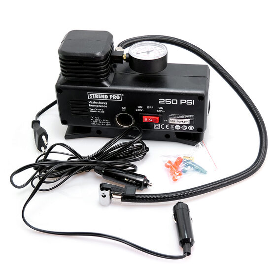 Autós légkompresszor 230V / 12V 250PSI manométerrel