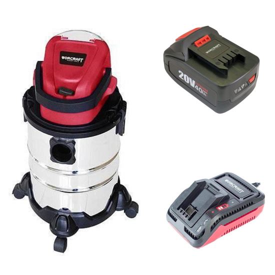 Ipari porszívó, 20V Li-ion, 4 Ah akkumulátorral, töltővel, 20 L, nedves / száraz, Worcraft