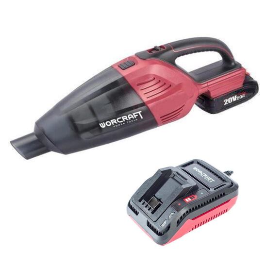 Autós porszívó, 20V Li-ion, 2 Ah akkumulátorral, töltővel, HEPA szűrővel, Worcraft