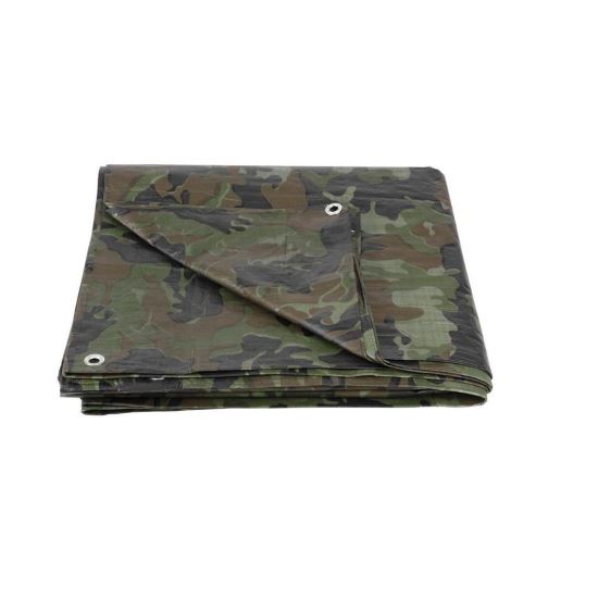 Vízálló ponyva gyűrűkkel, 7,9x11,9 m, PE, 80 g / nm, terepszínű, 96 nm