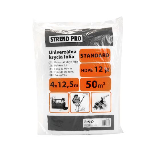 Bevonófólia, védő, HDPE, 12 mikron, 4x12,5 m, 50 nm, Strend Pro