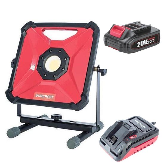 Munkalámpa, COB LED, 20V Li-Ion, 2 Ah akkumulátorral, töltővel, 30W, 1800 lm, Worcraft
