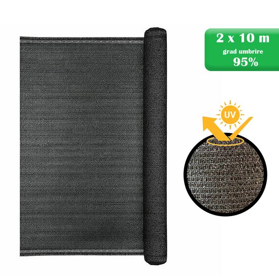 STREND PRO Árnyékoló háló, HDPE, 230 g / m², 95% árnyékolás, 10x2 m, antracit