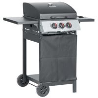 Kerti grill, téglalap alakú grill, gázzal, 2 + 1 égős, kerekekkel, fedéllel, polcokkal, 97x60x100 cm, Valencia