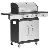 STREND PRO Gázüzemű grillsütő, négyszögletes grill, 4 + 1 égő, kerekekkel, fedél, 120x48x110 cm