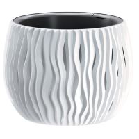 Dekoratív virágcserép, kerek, fehér, 23,8x16,1  cm, Sandy Bowl