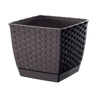 Dekoratív virágcserép, négyzet 19x19x15,9 cm, rattan utánzat, barna, Ratolla