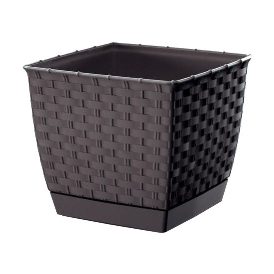 Dekoratív virágcserép, négyzet 19x19x15,9 cm, rattan utánzat, barna, Ratolla