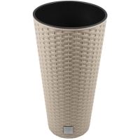 Dekoratív virágcserép, kerek magas, 25x47,6 cm, barna, rattan utánzat, Rato