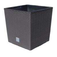 Strend Pro Dekoratív Virágcserép, négyzet alakú 40x40x40,8 cm, rattan utánzat, barna,