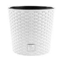Dekoratív virágcserép, kerek 20x19 cm, rattan utánzat, fehér, 