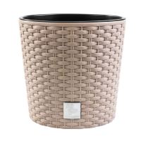 Dekoratív virágcserép, kerek 25x22,4 cm, rattan utánzat, barna, Rato