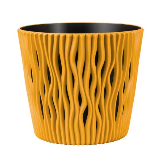 Dekoratív virágcserép, kerek 15,8x13,8 cm, sárga, Sandy