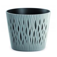 Dekoratív virágcserép, kerek 15,8x13,8 cm, zsályakék, homokos