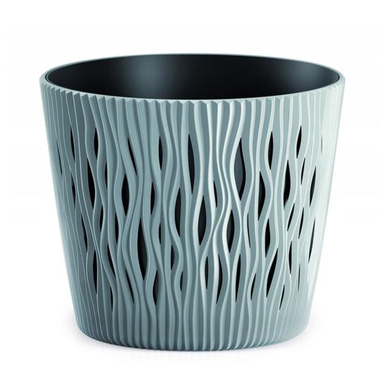 Dekoratív virágcserép, kerek 15,8x13,8 cm, zsályakék, homokos