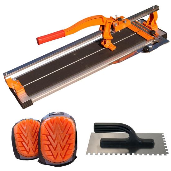 Kézi gép kerámia lapok vágására csempevágó Professzionális 800 mm + Glettelő fogazott, Térdvédő - Készlet: 3 db