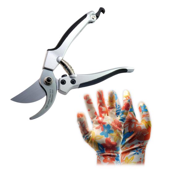 Kerti olló, bypass típusú, SK5 acél + latex kesztyű, XTline