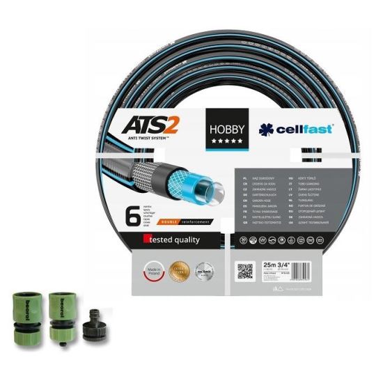 Cell Fast professzionális csavarodás gátló kerti tömlő 6 réteg 3/4" 25 m+ajándék 2 csatolóegység,