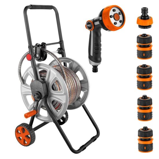 Neo kerti tömlő kocsi, 50 m, 1/2 " + csavarásgátló, szórópisztoly