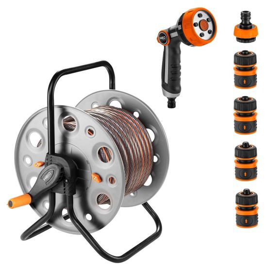 Dobkészlet kerti tömlővel, 20 m, 1/2", csavarodásgátló, szórópisztoly, NEO