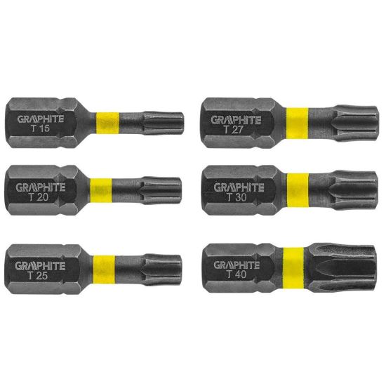 Torx ütőfejek / bitek, 6 db, T x 10,15,20,25,30,40 x 25 mm, Graphite