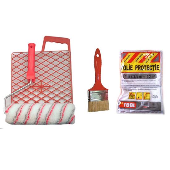 Festési kellékkészlet - henger grillezővel, ecsettel, fóliával