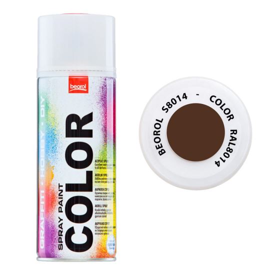 Akril spray festék, barna RAL8014, 400 ml, Beorol