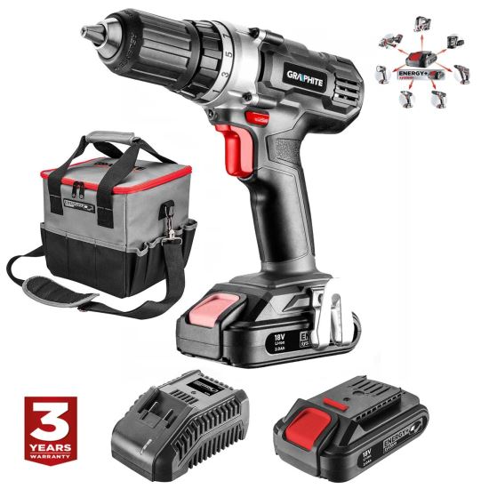 Graphite Energy Fúrógép 18V Li-ion,két 2A akkumulátor,töltő,taska