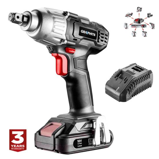Graphite Energy autó ütve csavarozó 1/2", 18V Li-ion adapterrel, akkumulátorral