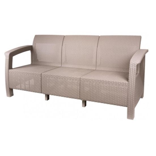 Kerti / terasz kanapé, 3 férőhelyes, cappuccino, szintetikus rattan, 175x70x80 cm, Aruba