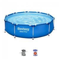Medence fém szerkezet, kerek, szűrővel, kék, 305x76 cm, Bestway Steel Pro